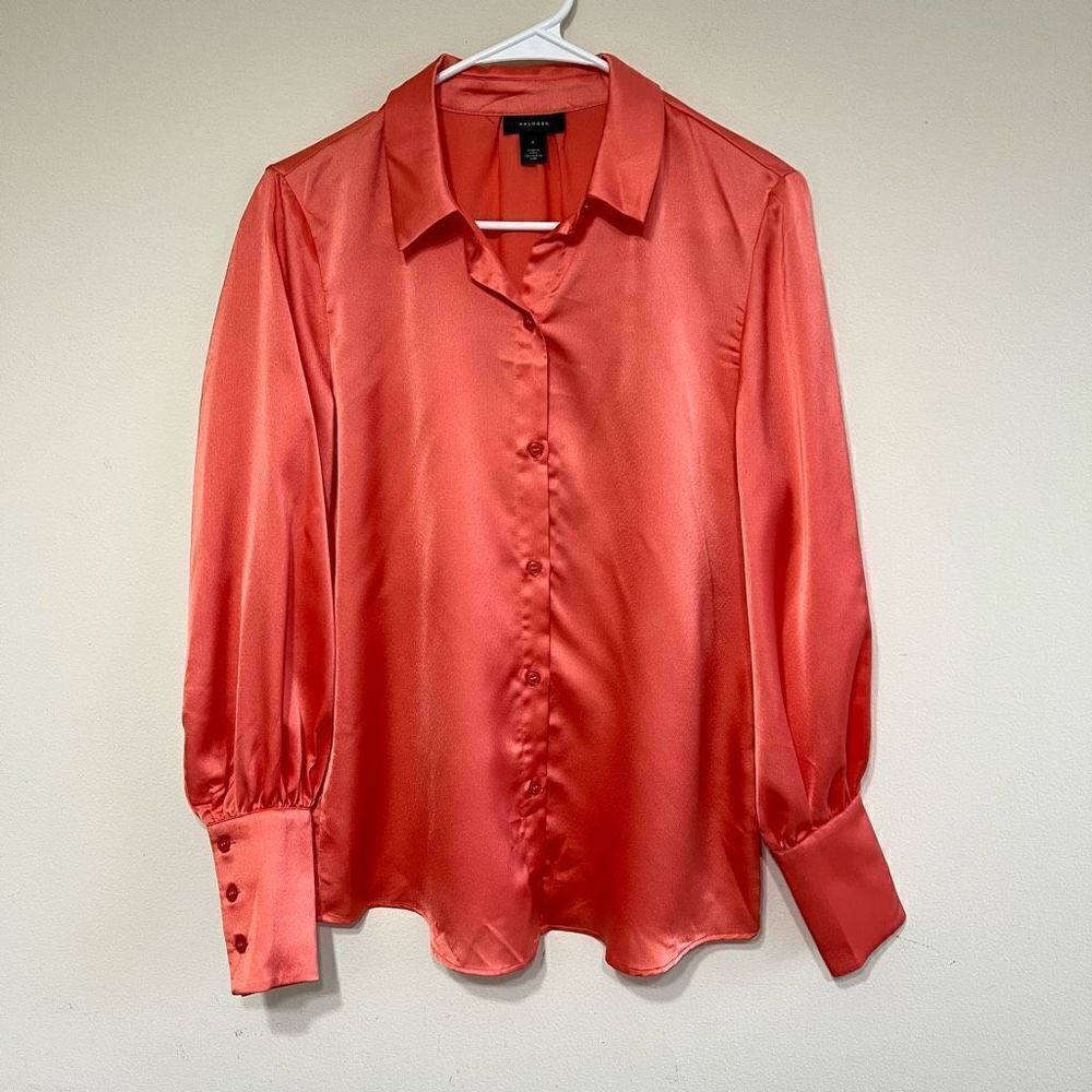 Halogen Orange Button Down Blouse Career Wear Sma… - image 1